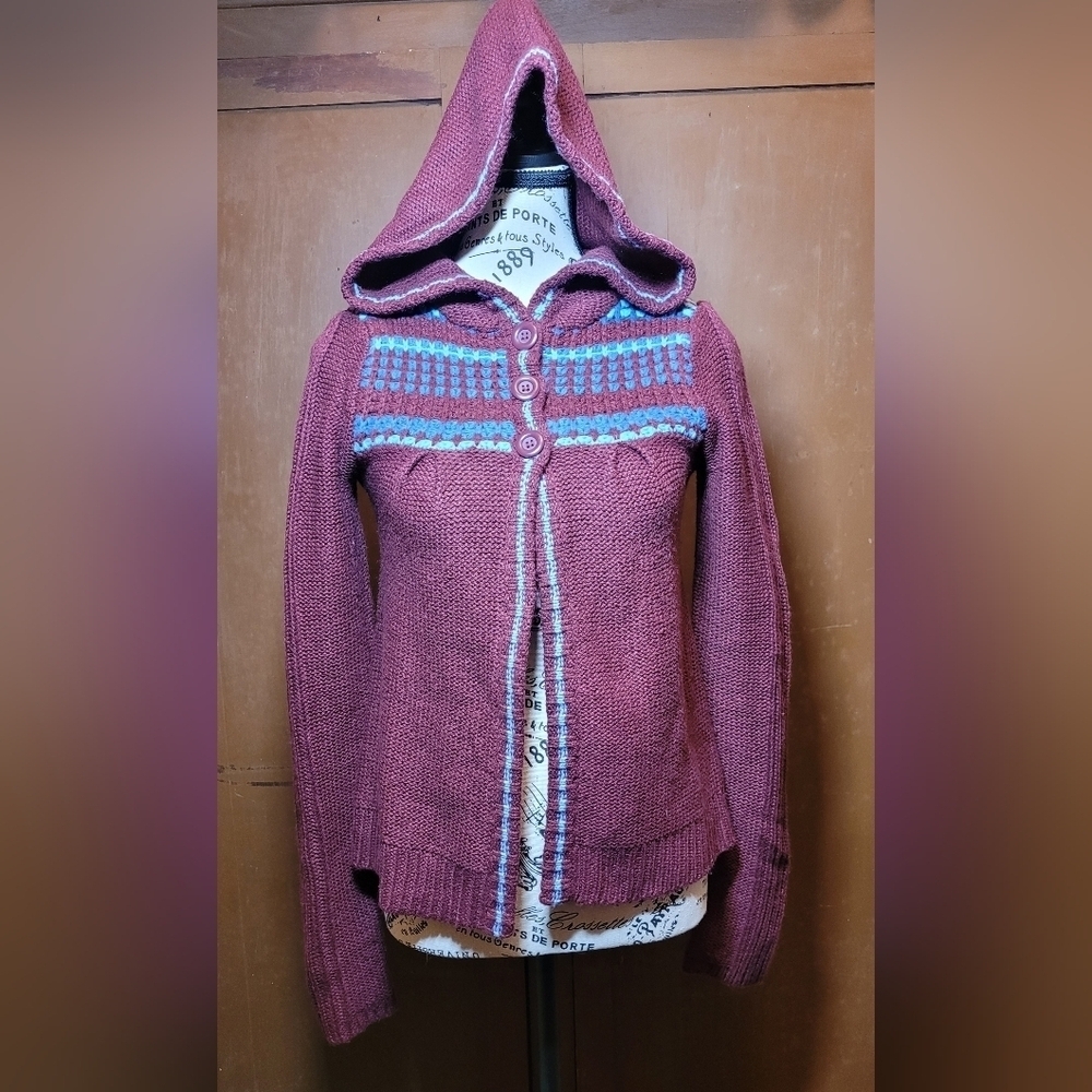 Arizona Jean Co Sz M Women's Juniors Hoodie Sweater Burgundy Maroon Red W Blue - Picture 2 of 5